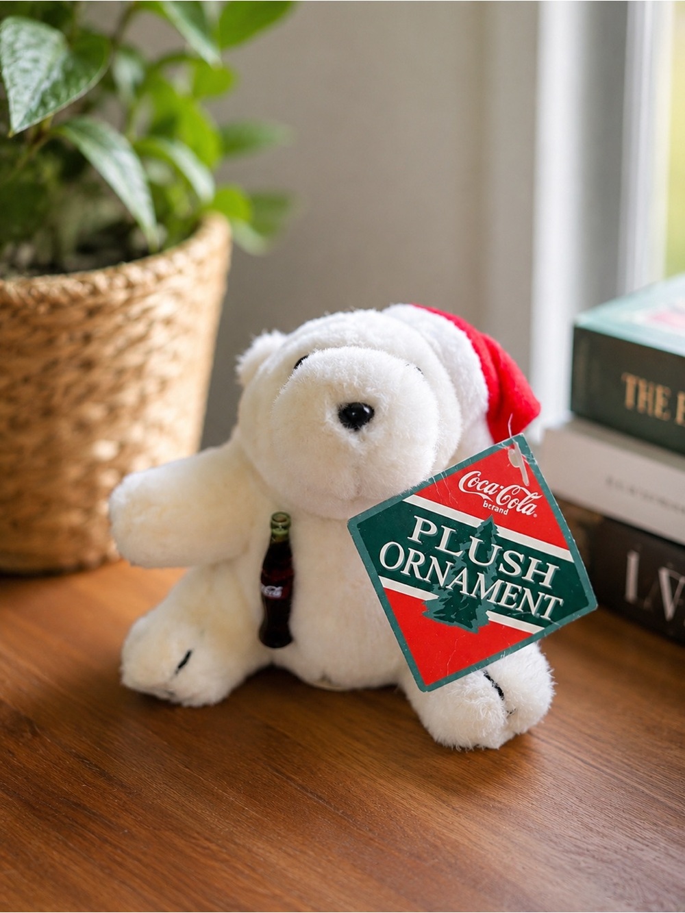 Vintage 1996 Coca-Cola Polar Bear Plush Christmas Ornament with Bottle